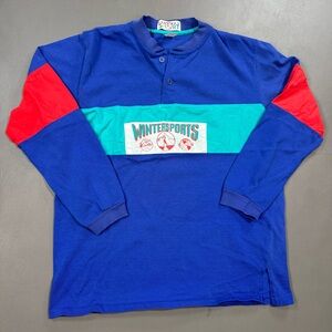 Vintage 90s Janzen Sport Ski Polo USA Made Colorblock XL 23x27